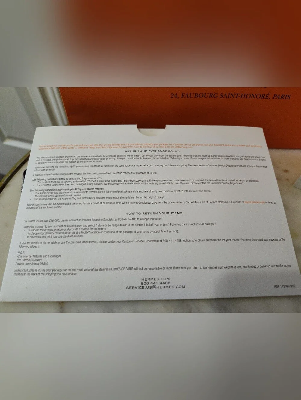 HERMÈS Large Boutique Shopping Bag Ribbon Card Envelope Receipt Sleeve Set